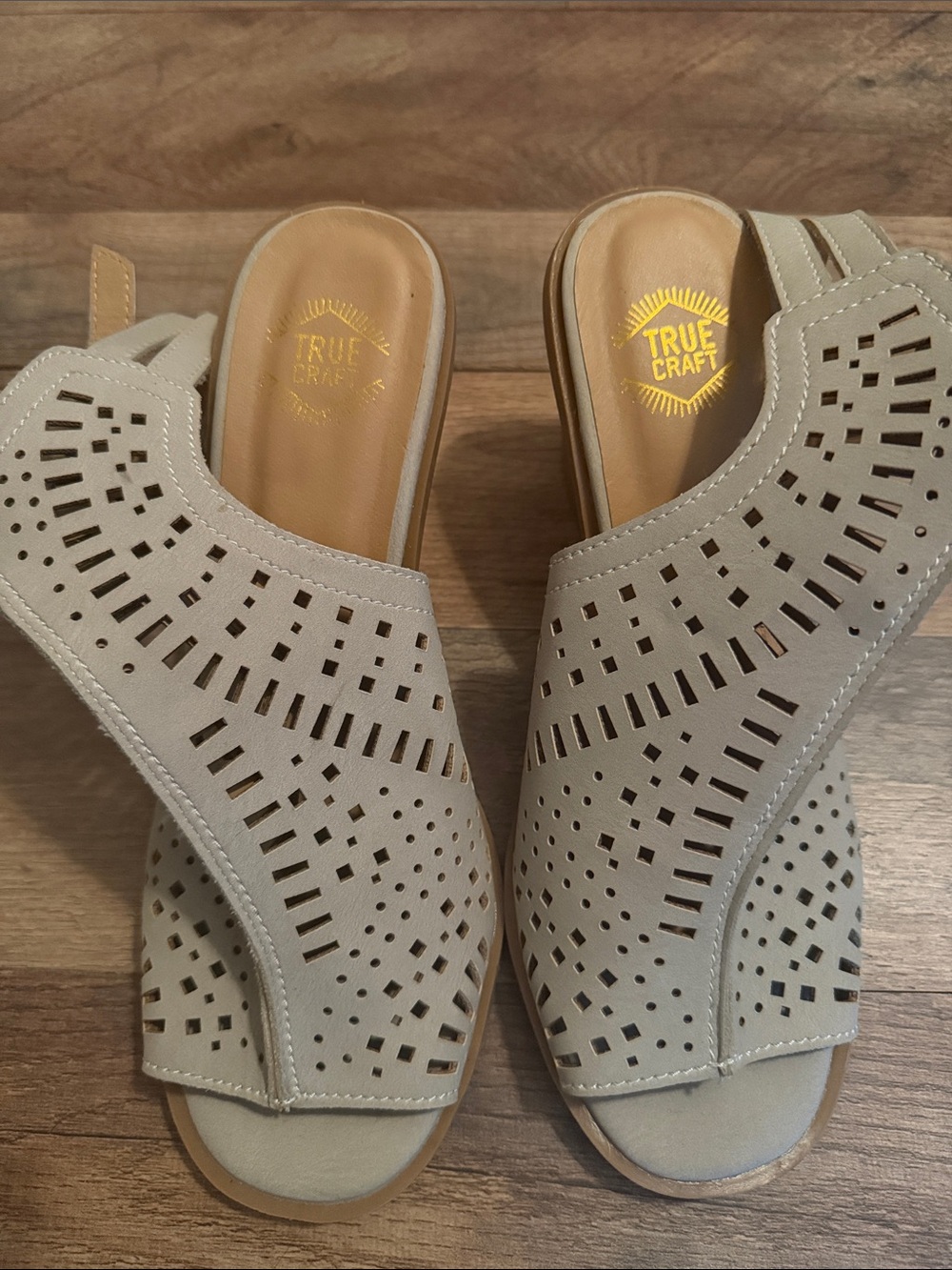True Craft Beige Laser-Cut Slip-On Mules